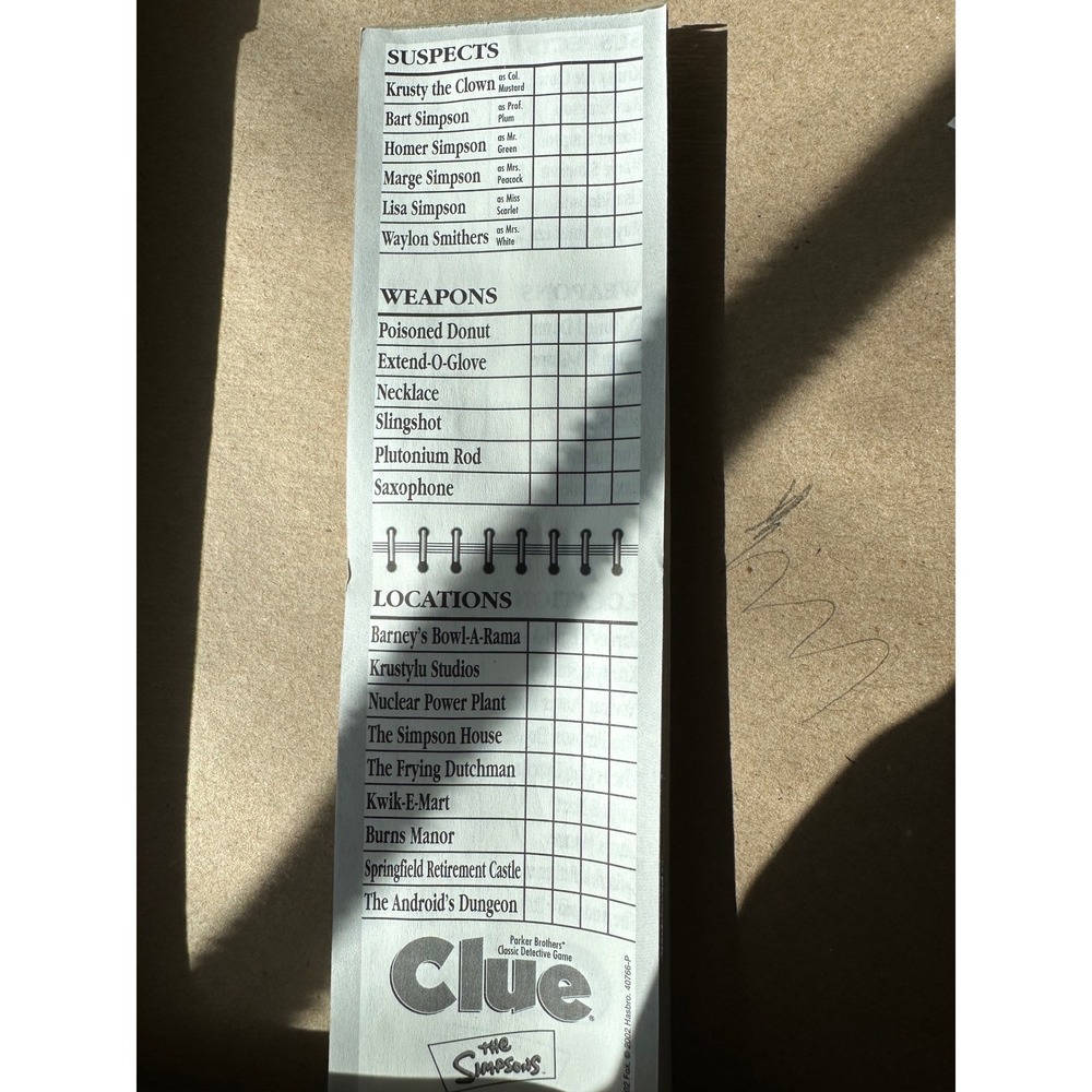 The Simpsons Clue Board Game 2002 Parker Brothers Springfield Edition READ - Picture 7 of 7